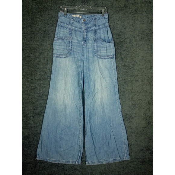 Pilcro Denim - Pilcro Wide Leg Bell Bottom Patch Pocket Jeans Womens 29/30 Light Blue Denim Boh